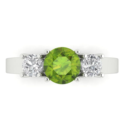 1.5 cttw Natural Peridot Three-Stone Engagement Ring - Solid Gold (Round Cut,6.5mm)