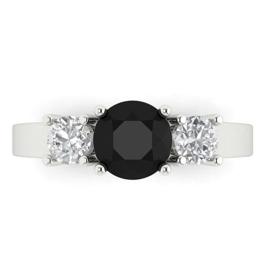 1.5 cttw Natural Onyx Three-Stone Engagement Ring - Solid White Gold (VVS1, Round Cut,6.5mm)