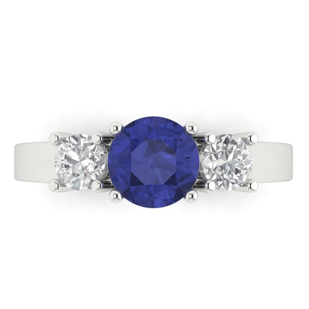 1.5 cttw Simulated Tanzanite Three-Stone Engagement Ring - Solid Gold (Round Cut,6.5mm)