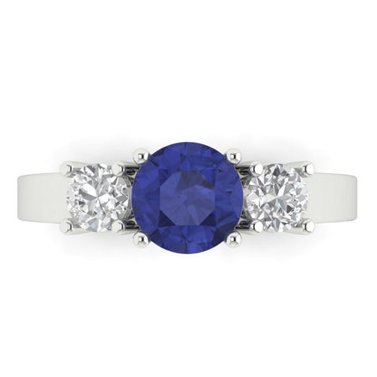 1.5 cttw Simulated Tanzanite Three-Stone Engagement Ring - Solid Gold (Round Cut,6.5mm)