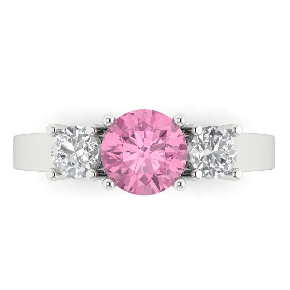 1.5 cttw Zirconia Simulated Pink Diamond Three-Stone Engagement Ring - Solid Gold (VVS1, Round Cut,6.5mm)