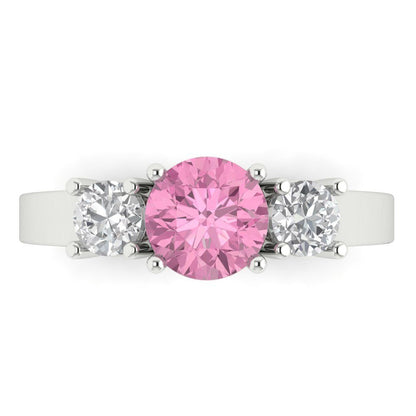 1.5 cttw Zirconia Simulated Pink Diamond Three-Stone Engagement Ring - Solid Gold (VVS1, Round Cut,6.5mm)