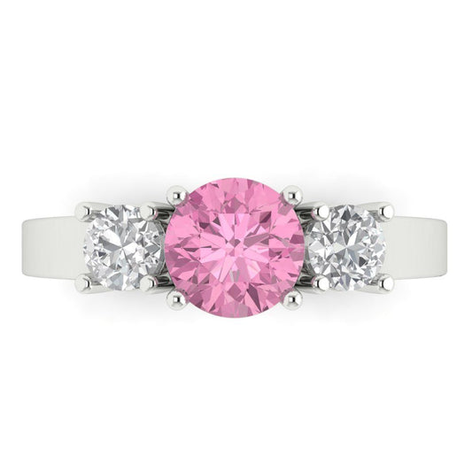 1.5 cttw Zirconia Simulated Pink Diamond Three-Stone Engagement Ring - Solid White Gold (VVS1, Round Cut,6.5mm)