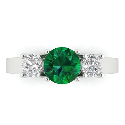 1.5 cttw Simulated Emerald Three-Stone Engagement Ring - Solid Gold (Round Cut,6.5mm)