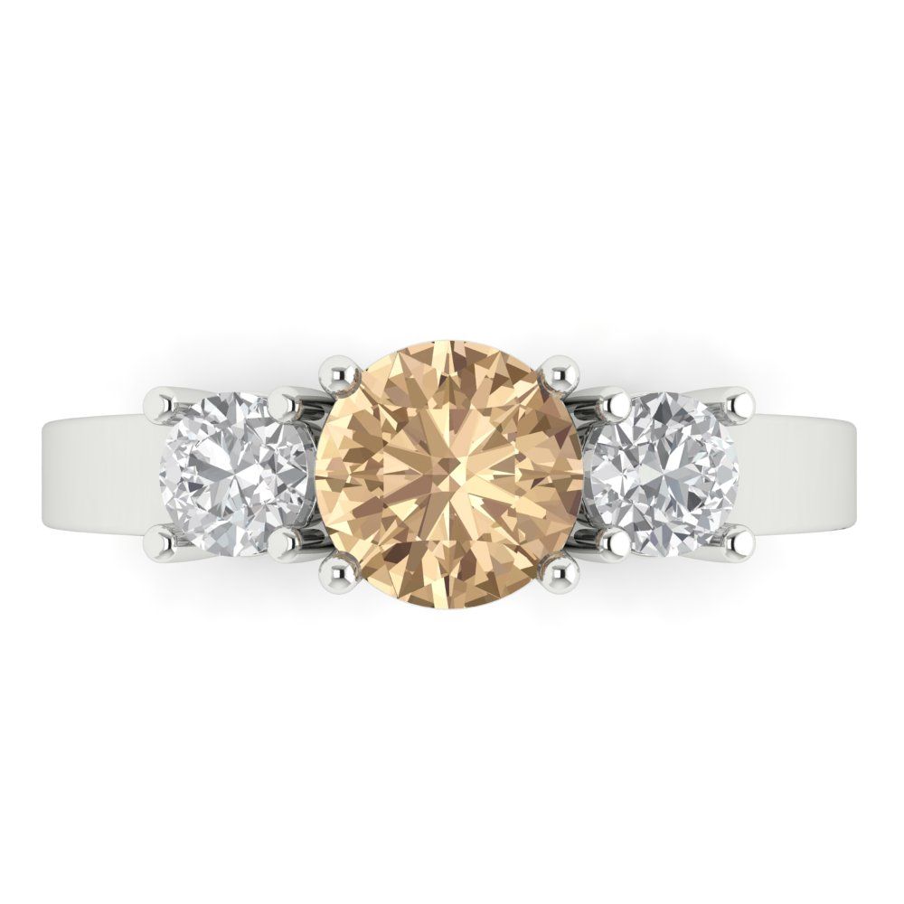 1.5 cttw Yellow Moissanite Three-Stone Engagement Ring - Solid Gold (Round Cut,6.5mm)