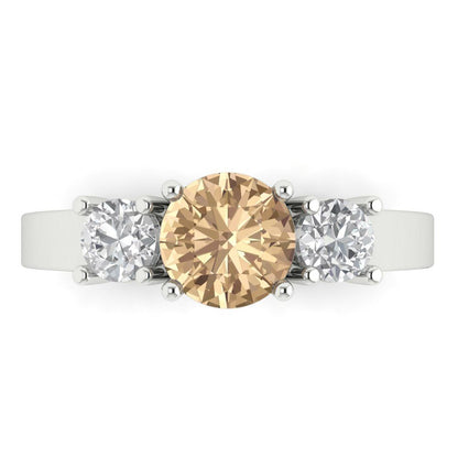 1.5 cttw Yellow Moissanite Three-Stone Engagement Ring - Solid Gold (Round Cut,6.5mm)