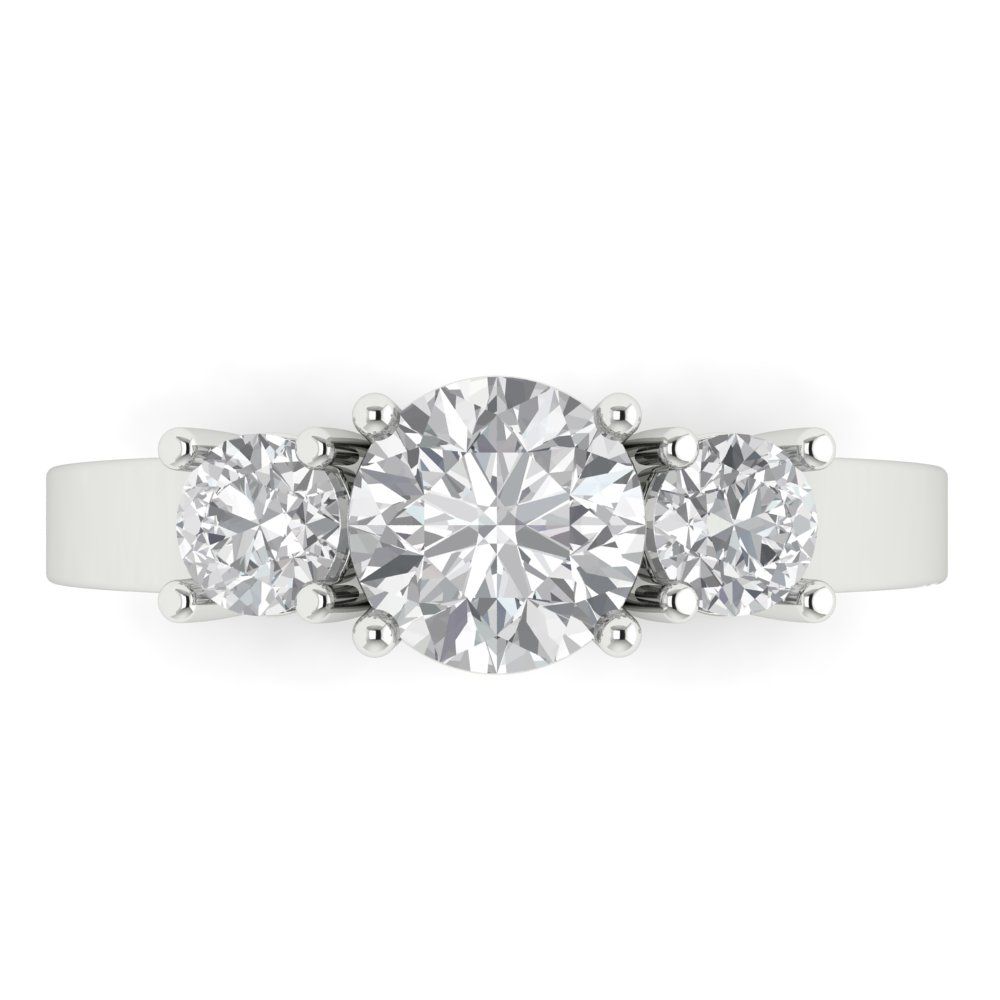 1.5 cttw Certified Moissanite Three-Stone Engagement Ring - Solid Gold (VVS1, D-F,Round Cut,6.5mm)