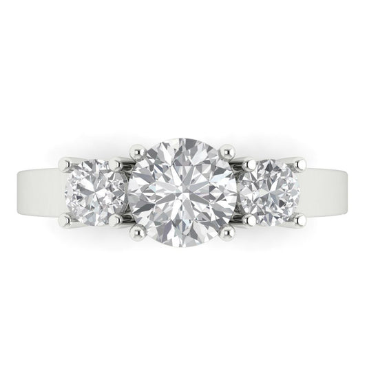 1.5 cttw Moissanite Three-Stone Engagement Ring - Solid White Gold (VVS1, Round Cut,6.5mm)