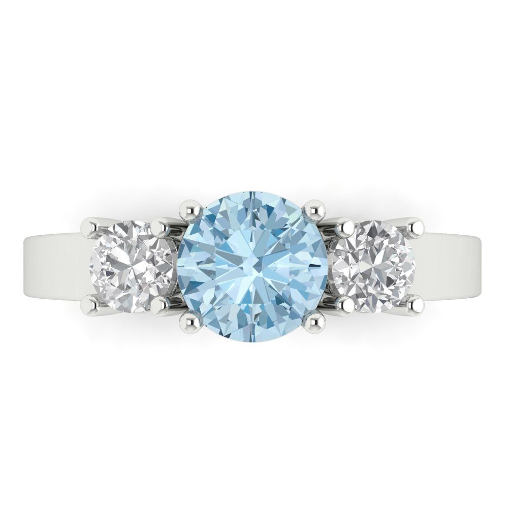 1.5 cttw Natural Sky Blue Topaz Three-Stone Engagement Ring - Solid Gold (Round Cut,6.5mm)