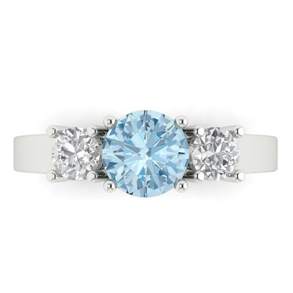 1.5 cttw Natural Sky Blue Topaz Three-Stone Engagement Ring - Solid Gold (Round Cut,6.5mm)
