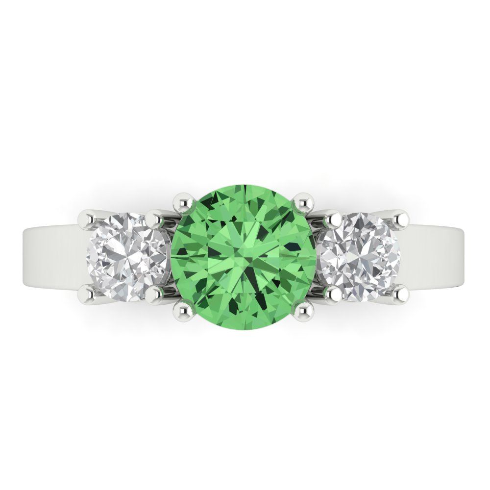 1.5 cttw Zirconia Simulated Green Diamond Three-Stone Engagement Ring - Solid Gold (VVS1, Round Cut,6.5mm)