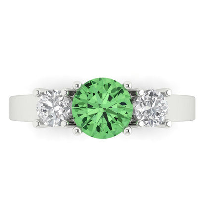 1.5 cttw Zirconia Simulated Green Diamond Three-Stone Engagement Ring - Solid Gold (VVS1, Round Cut,6.5mm)