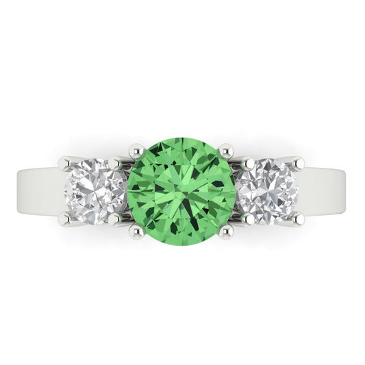 1.5 cttw Zirconia Simulated Green Diamond Three-Stone Engagement Ring - Solid White Gold (VVS1, Round Cut,6.5mm)