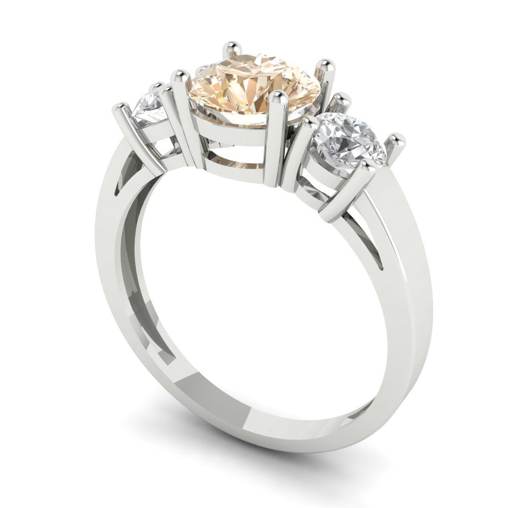 1.5 cttw Natural Morganite Three-Stone Engagement Ring - Solid Gold (Round Cut,6.5mm)