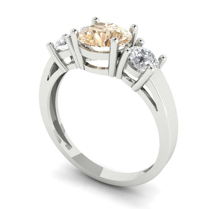 1.5 cttw Natural Morganite Three-Stone Engagement Ring - Solid Gold (Round Cut,6.5mm)