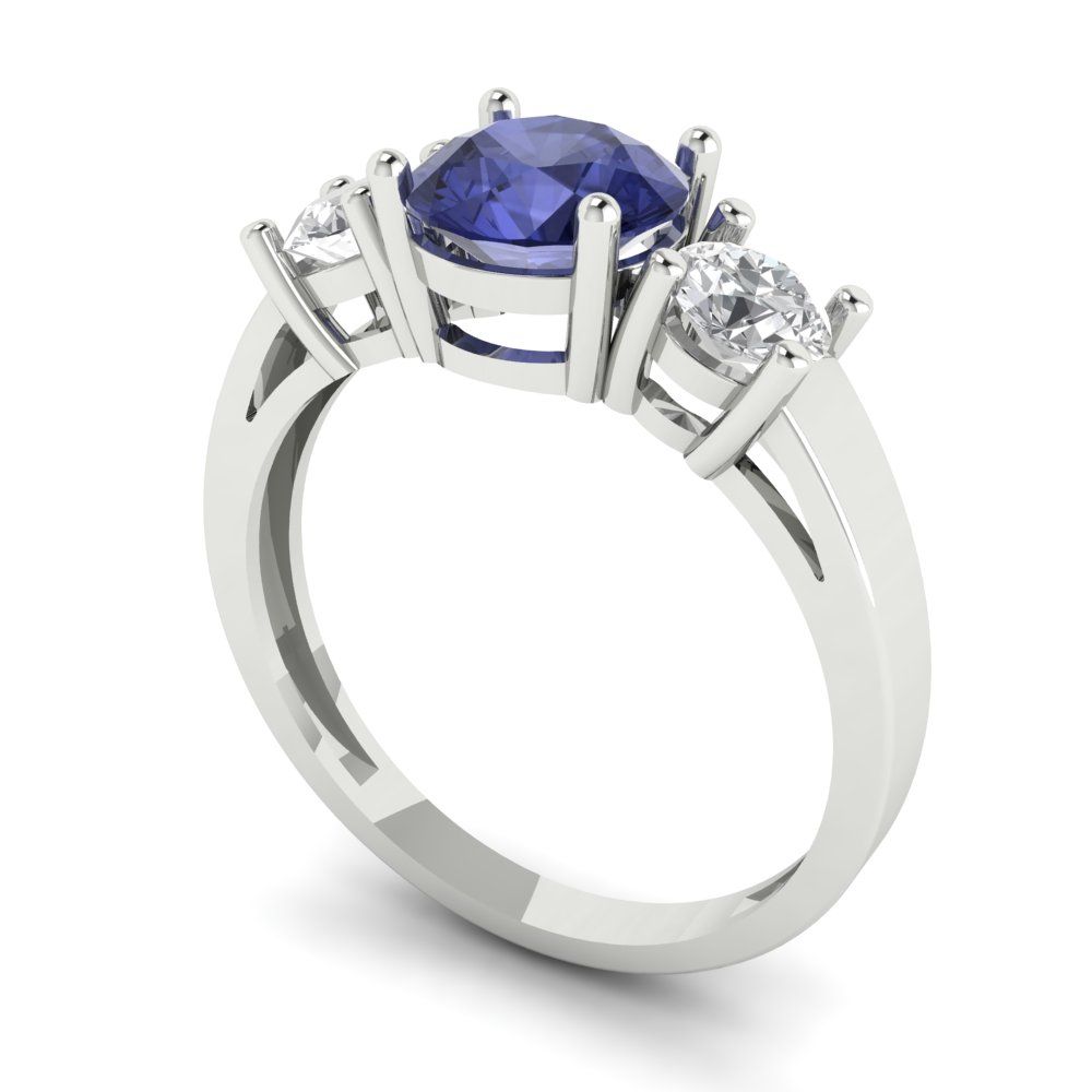 1.5 cttw Simulated Tanzanite Three-Stone Engagement Ring - Solid Gold (Round Cut,6.5mm)