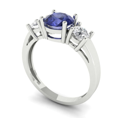 1.5 cttw Simulated Tanzanite Three-Stone Engagement Ring - Solid Gold (Round Cut,6.5mm)