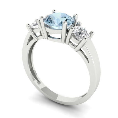 1.5 cttw Natural Aquamarine Three-Stone Engagement Ring - Solid Gold (Round Cut,6.5mm)