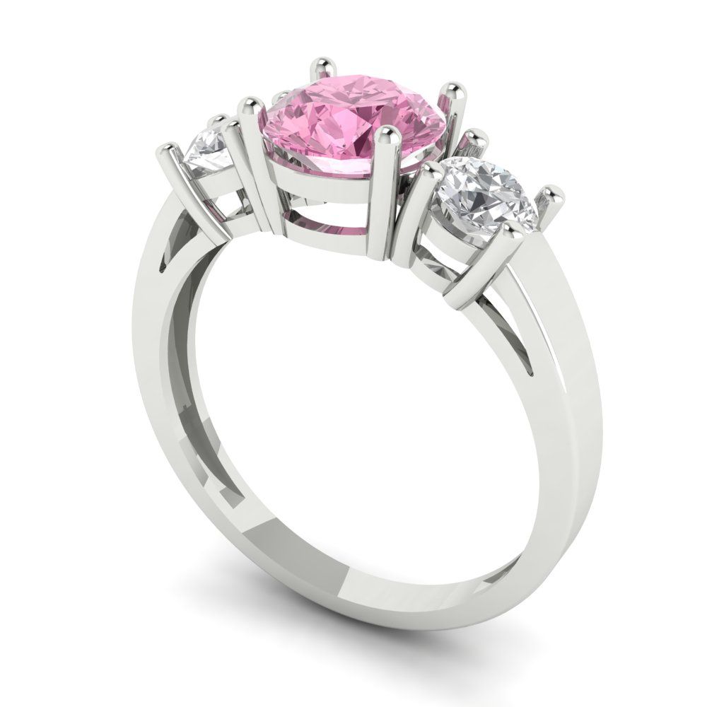 1.5 cttw Zirconia Simulated Pink Diamond Three-Stone Engagement Ring - Solid Gold (VVS1, Round Cut,6.5mm)