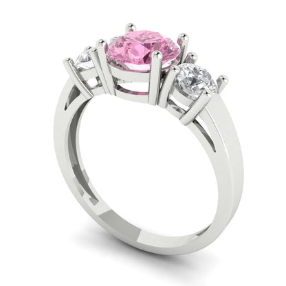 1.5 cttw Zirconia Simulated Pink Diamond Three-Stone Engagement Ring - Solid Gold (VVS1, Round Cut,6.5mm)