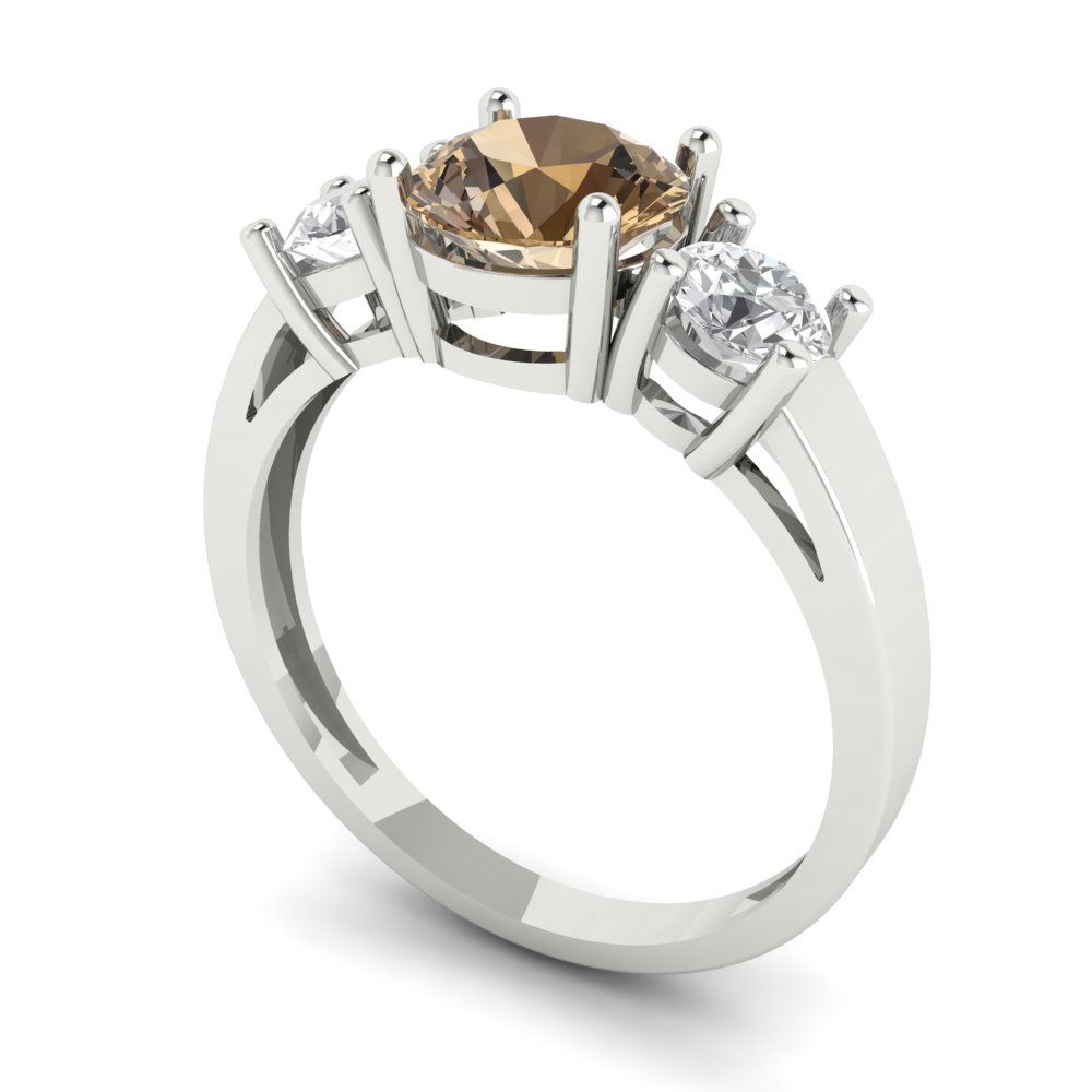 1.5 cttw Zirconia Simulated Champagne Diamond Three-Stone Engagement Ring - Solid Gold (VVS1, Round Cut,6.5mm)