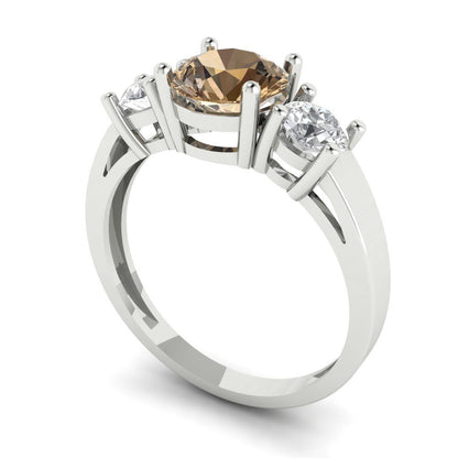 1.5 cttw Zirconia Simulated Champagne Diamond Three-Stone Engagement Ring - Solid Gold (VVS1, Round Cut,6.5mm)