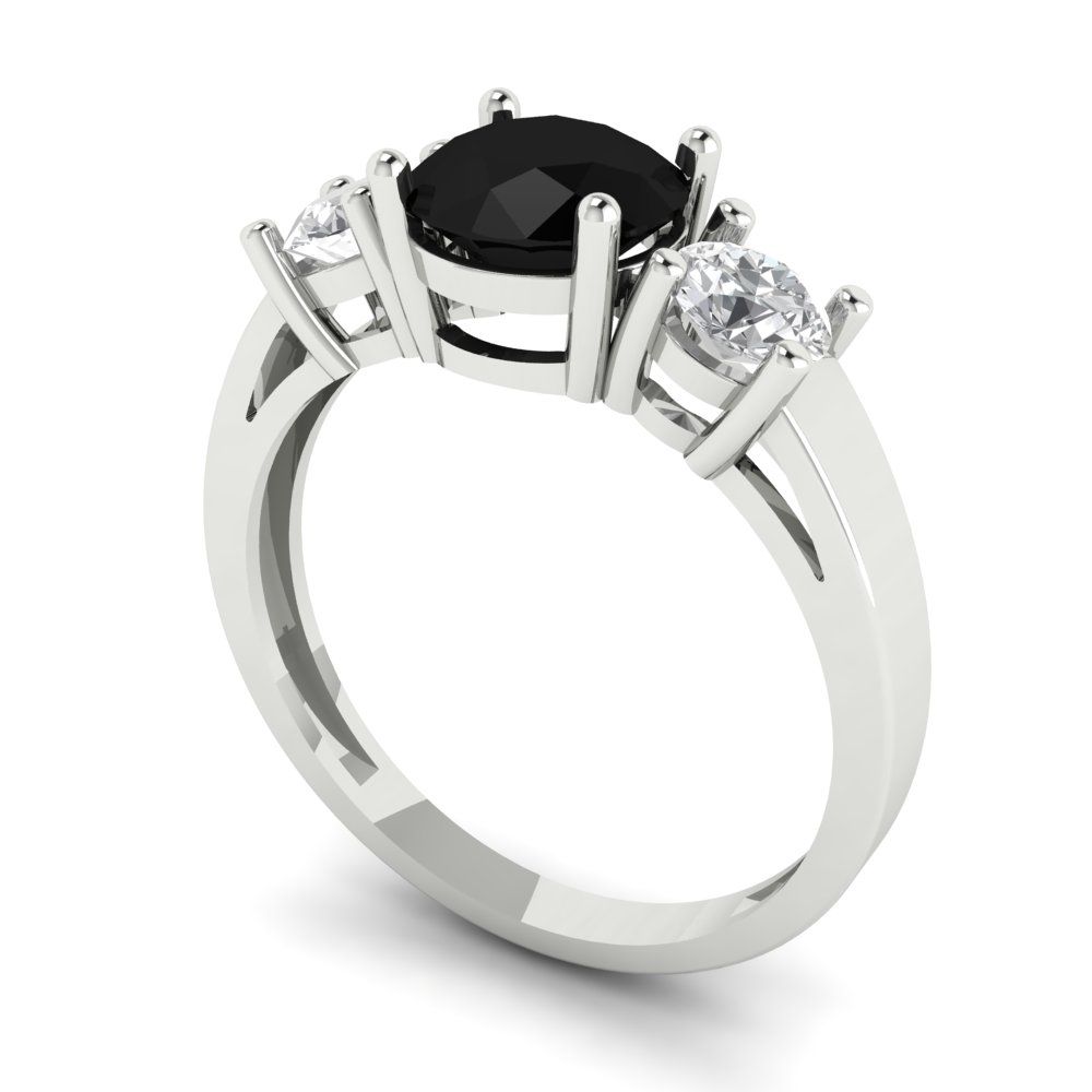 1.5 cttw Natural Onyx Three-Stone Engagement Ring - Solid White Gold (VVS1, Round Cut,6.5mm)
