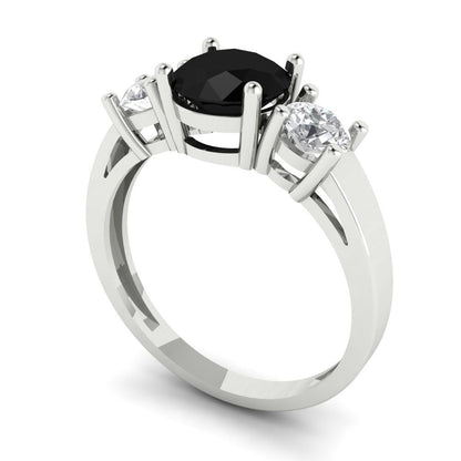 1.5 cttw Natural Onyx Three-Stone Engagement Ring - Solid White Gold (VVS1, Round Cut,6.5mm)