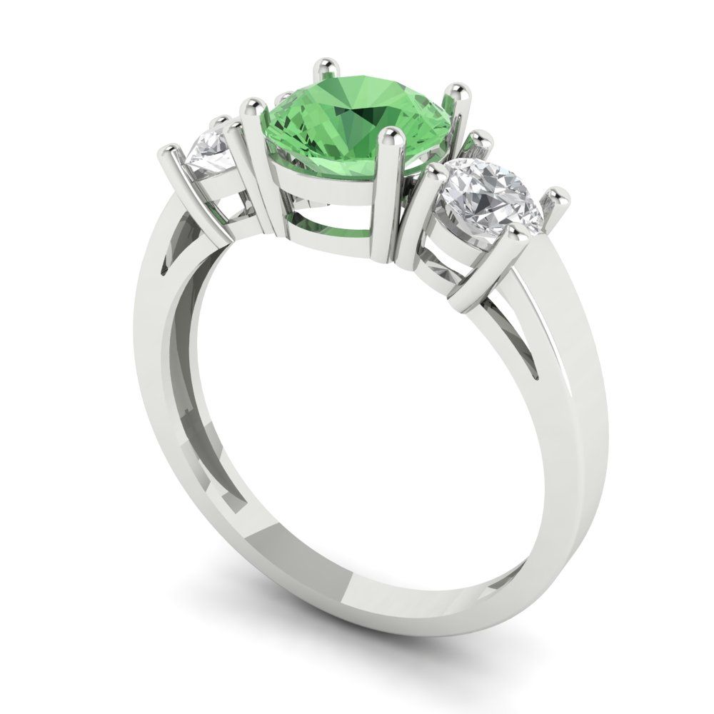 1.5 cttw Zirconia Simulated Green Diamond Three-Stone Engagement Ring - Solid Gold (VVS1, Round Cut,6.5mm)