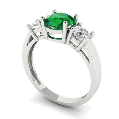 1.5 cttw Simulated Emerald Three-Stone Engagement Ring - Solid Gold (Round Cut,6.5mm)