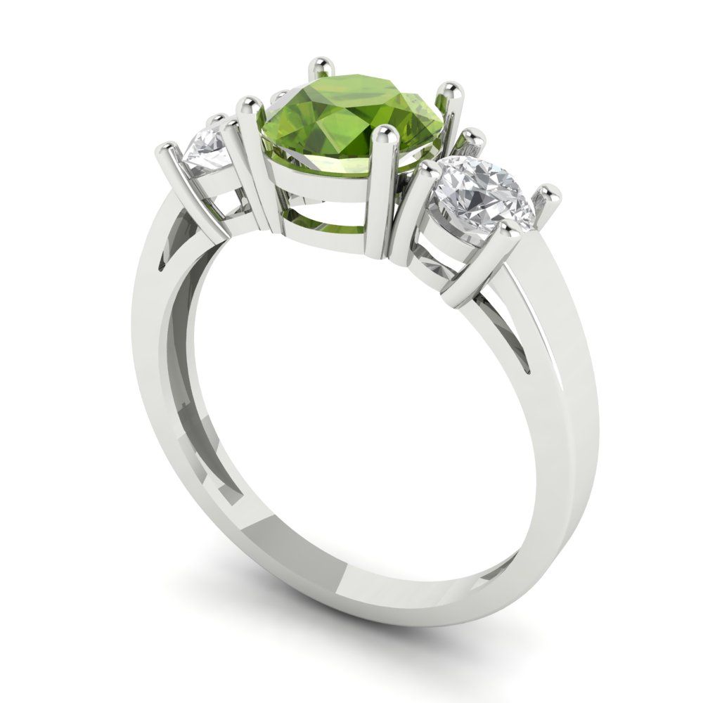 1.5 cttw Natural Peridot Three-Stone Engagement Ring - Solid Gold (Round Cut,6.5mm)