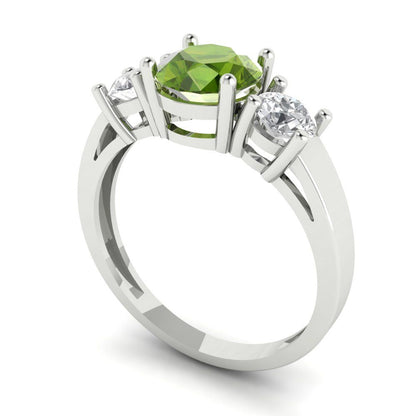 1.5 cttw Natural Peridot Three-Stone Engagement Ring - Solid Gold (Round Cut,6.5mm)