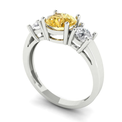 1.5 cttw Yellow Moissanite Three-Stone Engagement Ring - Solid Gold (Round Cut,6.5mm)