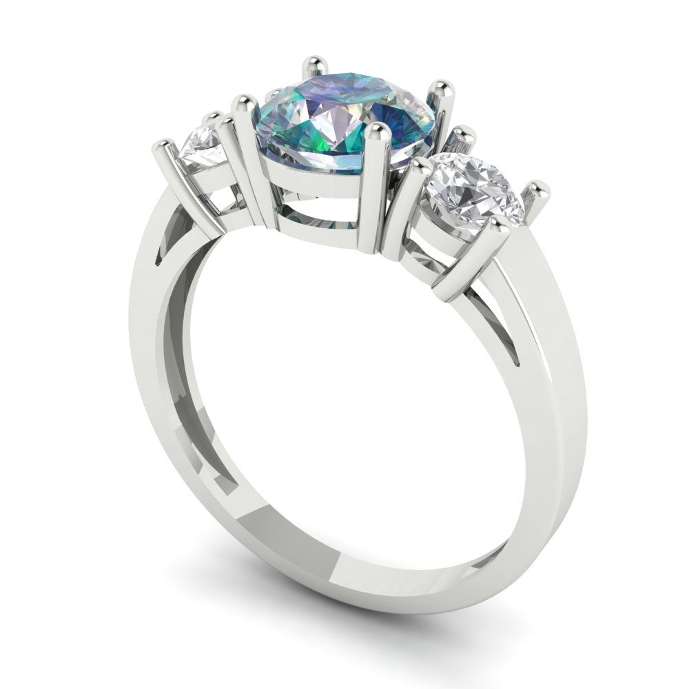 1.5 cttw Blue Moissanite Three-Stone Engagement Ring - Solid White Gold (VVS1, Round Cut,6.5mm)