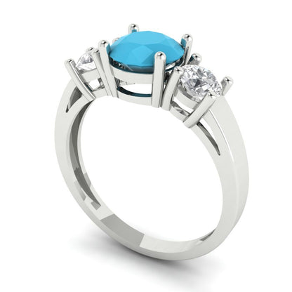 1.5 cttw Simulated Turquoise Three-Stone Engagement Ring - Solid Gold (Round Cut,6.5mm)