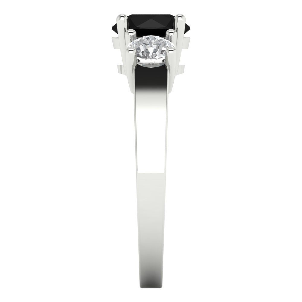 1.5 cttw Natural Onyx Three-Stone Engagement Ring - Solid White Gold (VVS1, Round Cut,6.5mm)