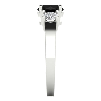 1.5 cttw Natural Onyx Three-Stone Engagement Ring - Solid White Gold (VVS1, Round Cut,6.5mm)