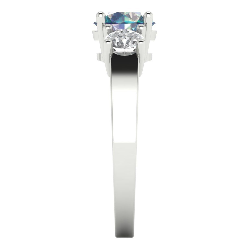 1.5 cttw Blue Moissanite Three-Stone Engagement Ring - Solid White Gold (VVS1, Round Cut,6.5mm)