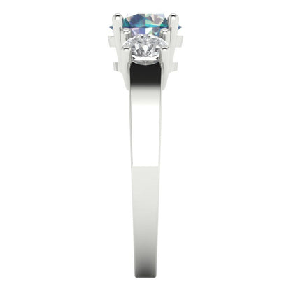 1.5 cttw Blue Moissanite Three-Stone Engagement Ring - Solid White Gold (VVS1, Round Cut,6.5mm)