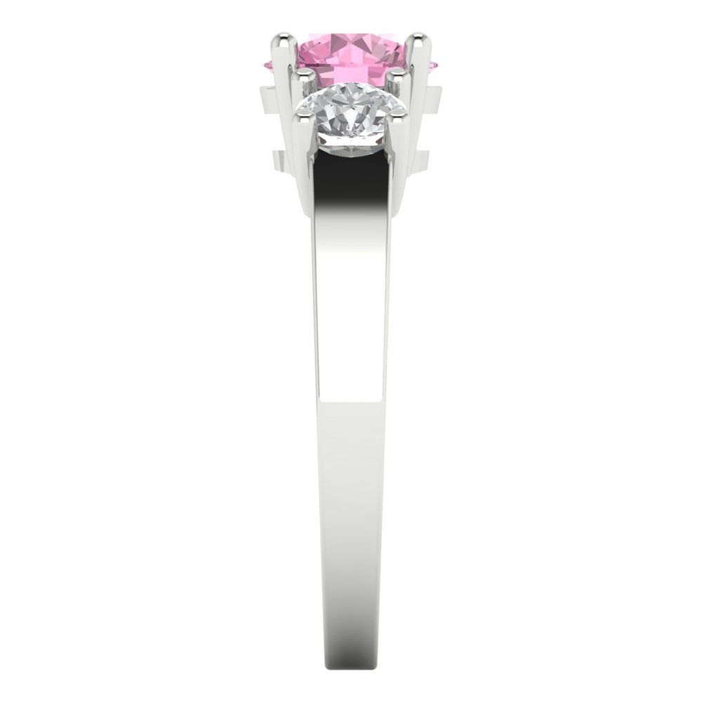 1.5 cttw Zirconia Simulated Pink Diamond Three-Stone Engagement Ring - Solid Gold (VVS1, Round Cut,6.5mm)