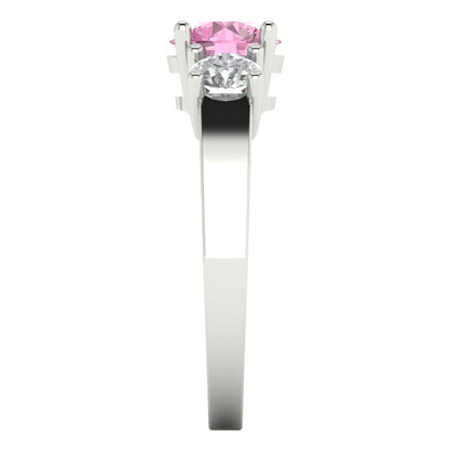 1.5 cttw Zirconia Simulated Pink Diamond Three-Stone Engagement Ring - Solid Gold (VVS1, Round Cut,6.5mm)