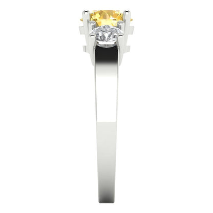 1.5 cttw Zirconia Simulated Yellow Diamond Three-Stone Engagement Ring - Solid Gold (VVS1, Round Cut,6.5mm)