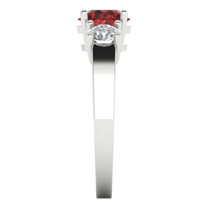 1.5 cttw Natural Garnet Three-Stone Engagement Ring - Solid Gold (Round Cut,6.5mm)