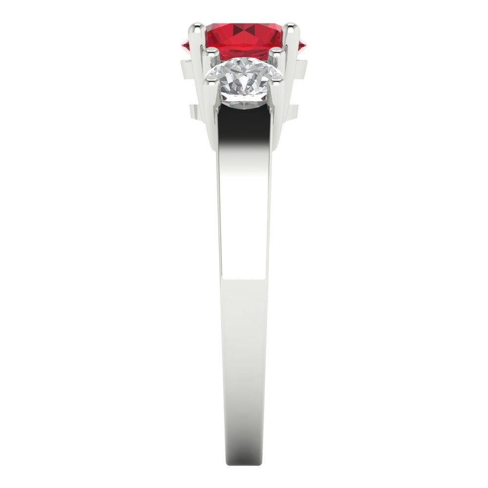 1.5 cttw Simulated Ruby Three-Stone Engagement Ring - Solid White Gold (VVS1, Round Cut,6.5mm)