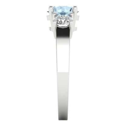 1.5 cttw Natural Aquamarine Three-Stone Engagement Ring - Solid Gold (Round Cut,6.5mm)