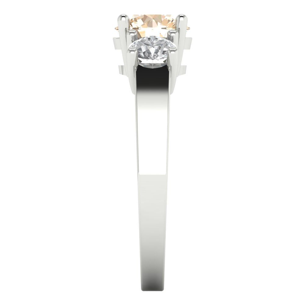 1.5 cttw Natural Morganite Three-Stone Engagement Ring - Solid Gold (Round Cut,6.5mm)