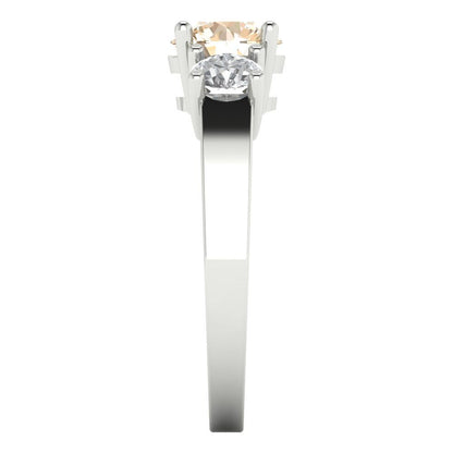 1.5 cttw Natural Morganite Three-Stone Engagement Ring - Solid Gold (Round Cut,6.5mm)