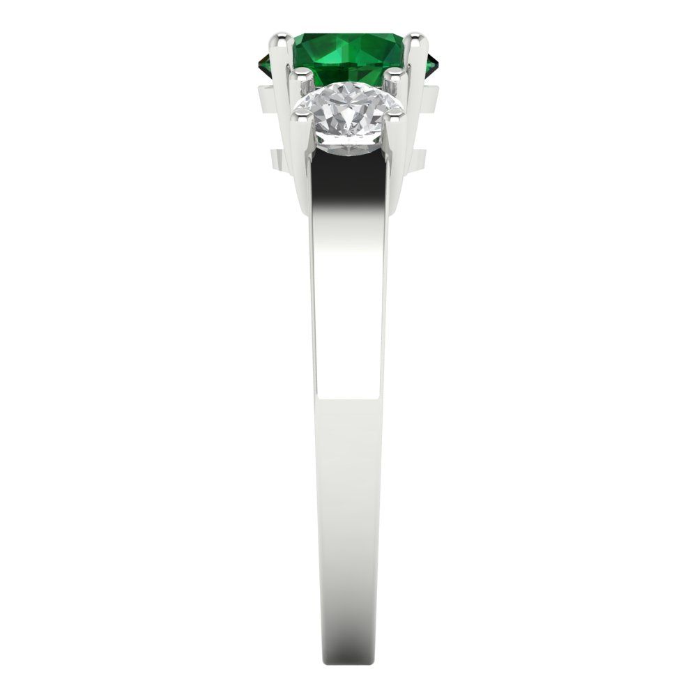 1.5 cttw Simulated Emerald Three-Stone Engagement Ring - Solid Gold (Round Cut,6.5mm)