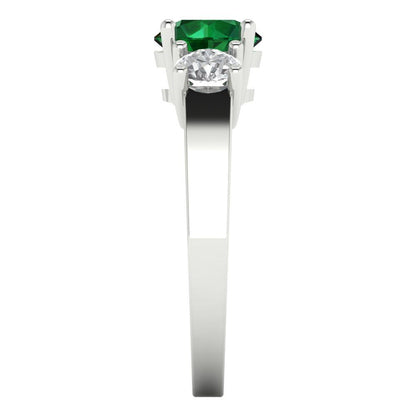 1.5 cttw Simulated Emerald Three-Stone Engagement Ring - Solid Gold (Round Cut,6.5mm)