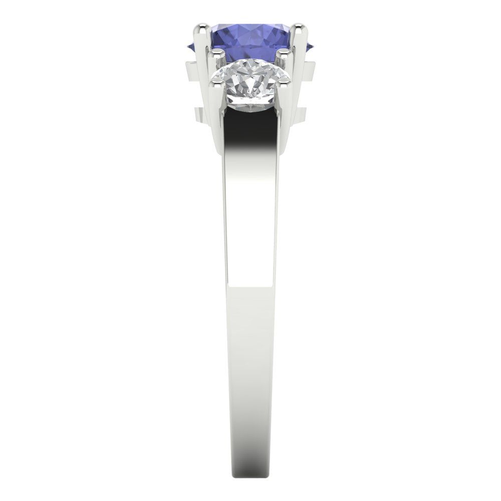 1.5 cttw Simulated Tanzanite Three-Stone Engagement Ring - Solid Gold (Round Cut,6.5mm)